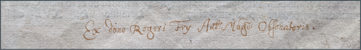 Latin handwritten note recording donation by Roger Fry